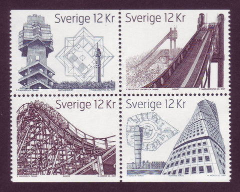 4 stamps featuring spectacular Swedish architecture.