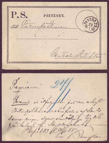 SW5029 Sweden Official postcard with Railroad cancel 23.1.1885