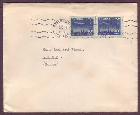 SW5057PH (2) Sweden  Airmail letter to Norway 1917
