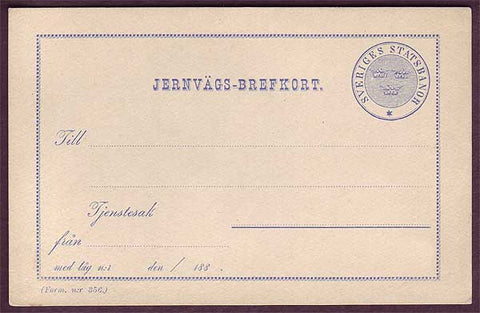 SW7016 Sweden Railway Postcard 1881 unused