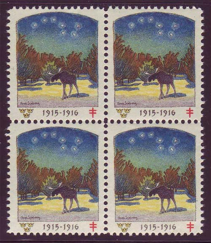 SW8015 Sweden Christmas seal 1915, block of 4 MNH