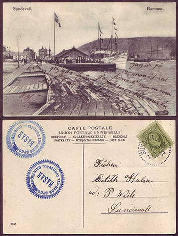 SWB235 Sweden postcard, Sundsvall, view of the harbour 1906