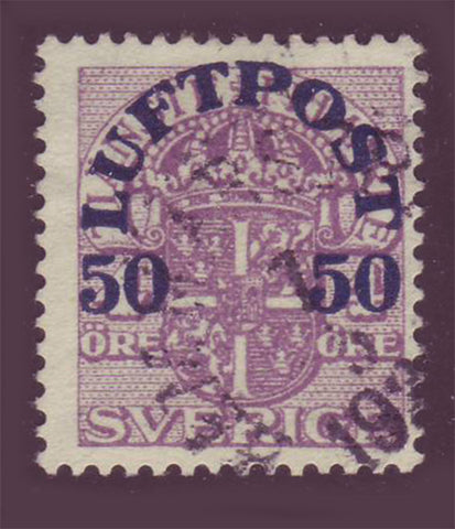 SWC35 Sweden Scott # C3 Used, Official stamp surcharged for Airmail 1920